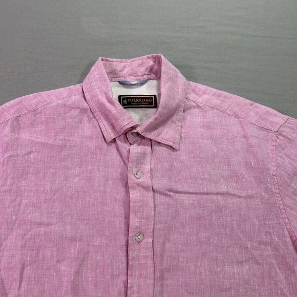 Patrick James Shirt Mens Large Pink Linen Button Up Classic Fit Casual - Picture 3 of 10